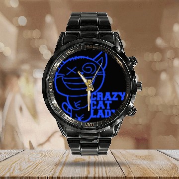 Discover Crazy Cat Lady Text Love Saying Quote Weird Woman Calendar Steel Band Watch