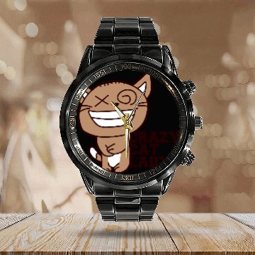 Discover Crazy Cat Lady Text Love Saying Quote Weird Woman Calendar Steel Band Watch