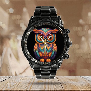 Discover Halloween Owl Alebrije Calendar Steel Band Watch