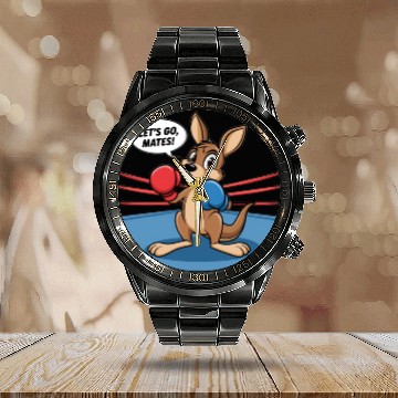 Discover The kangaroo is in a boxing pose Calendar Steel Band Watch