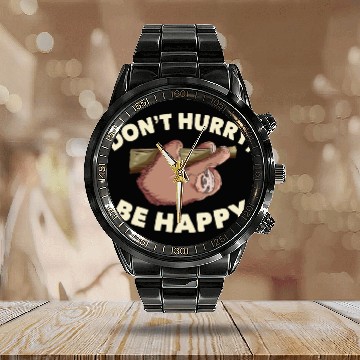 Discover Slothy Don't Hurry Happy Slow Sloth Calendar Steel Band Watch