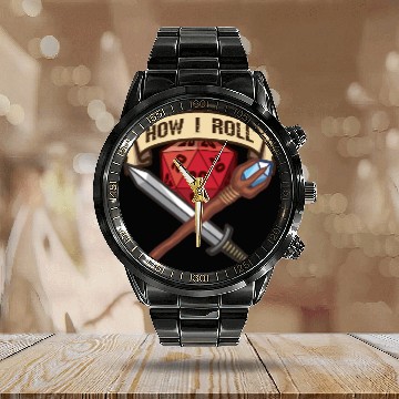 Discover RPG Gaming How I Roll Adventure Magic Dungeon Calendar Steel Band Watch