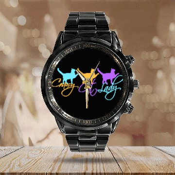 Discover Crazy Cat Lady Text Love Saying Quote Weird Woman Calendar Steel Band Watch
