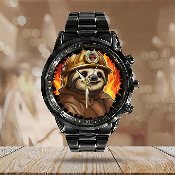 Discover Firefighter sloth Calendar Steel Band Watch
