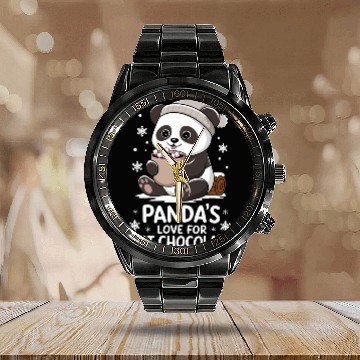 Discover Panda's Love For Hot Chocolate Winter Vibes Calendar Steel Band Watch