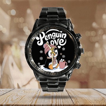 Discover Penguin Love Winter Wonderland Cozy Vibes Calendar Steel Band Watch