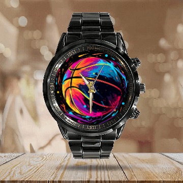 Discover Retro Basketball Synthwave Calendar Steel Band Watch