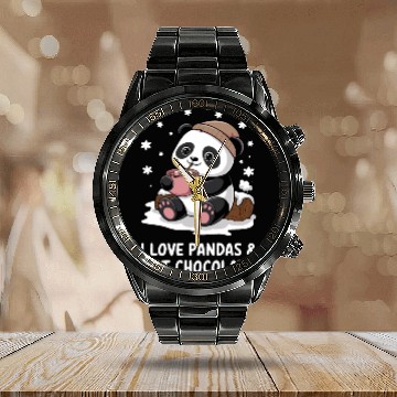 Discover I Love Pandas & Hot Chocolate Cozy Vibes Calendar Steel Band Watch