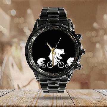 Discover Dad of twins Funny Twin baby Bears Riding Bicycle Calendar Steel Band Watch