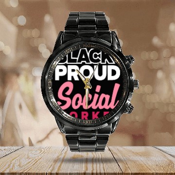 Discover Black And Proud Social Worker Calendar Steel Band Watch
