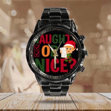 Discover Naughty or Nice Elf Checklist Christmas Fun Calendar Steel Band Watch
