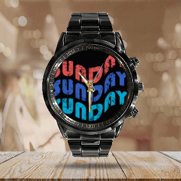 Discover text sunday with theme Tipografi eksperimental Calendar Steel Band Watch