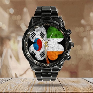 Discover Korean Irish Shamrock South Korea Ireland Flag Calendar Steel Band Watch
