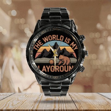 Discover The World is My Playground Calendar Steel Band Watch