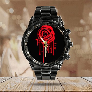 Discover Rose Flower Leaf Romantic Graffiti Drops Spray Fun Calendar Steel Band Watch