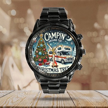 Discover campin around christmas tree final correct Calendar Steel Band Watch