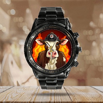Discover Firefighter cow Calendar Steel Band Watch