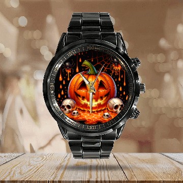 Discover happy halloween Calendar Steel Band Watch