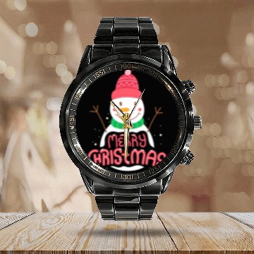 Discover Cute Mery Christmas - Funny Snowmen - Winter Calendar Steel Band Watch