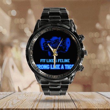 Discover Fit Like a Feline, Strong Like a Tiger Cat Gym Calendar Steel Band Watch