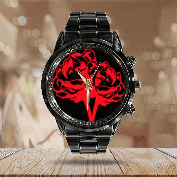 Discover Two Beautiful Rose Blossom Leaf 2 Roses Bouquet Calendar Steel Band Watch
