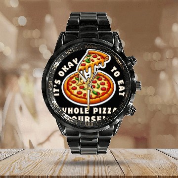Discover Whole Pizza Yourself Funny Foodie Design Calendar Steel Band Watch