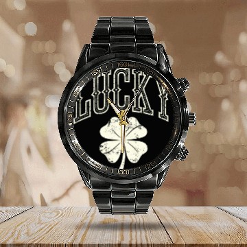 Discover Vintage Lucky Clover St Patrick's Day Calendar Steel Band Watch