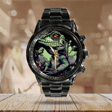 Discover Water Dragon Lizard Calendar Steel Band Watch