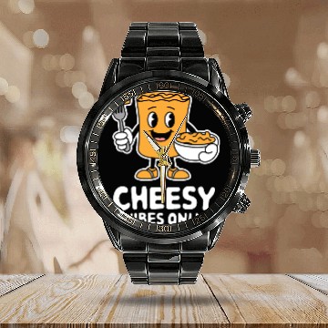 Discover Cheesy Vibes Only Cartoon Delight Calendar Steel Band Watch
