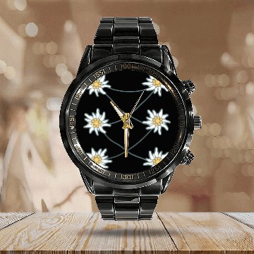 Discover White Alps Edelweiss Flower Mountain Hiking Flower Calendar Steel Band Watch