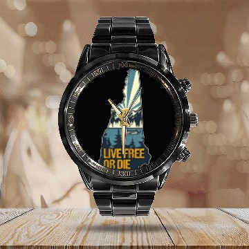 Discover Live Free or Die Retro New Hampshire Nature Calendar Steel Band Watch