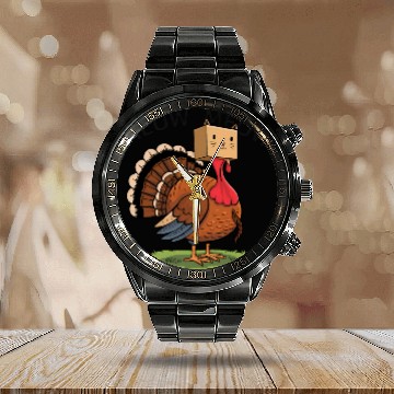 Discover Turkey Funny Fake Cat Meow Thanksgiving Calendar Steel Band Watch