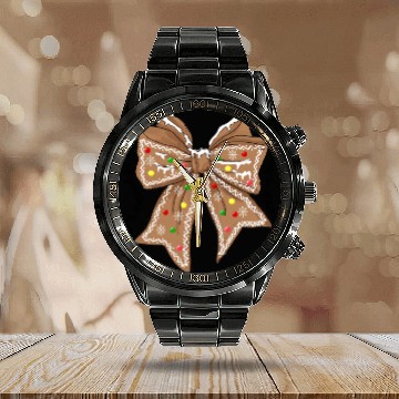 Discover Gingerbread Croquette Bow DTF transfer Calendar Steel Band Watch