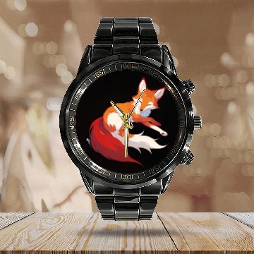 Discover Cute fox - cute animals Calendar Steel Band Watch