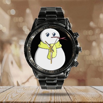 Discover Snowman wearing a yellow scarf Calendar Steel Band Watch