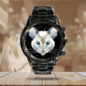 Discover Geometric Snow Mouse – Winter Animal Portrait Calendar Steel Band Watch
