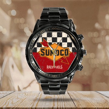 Discover Sunoco Race Fuel Vintage Calendar Steel Band Watch