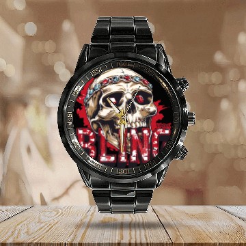 Discover Diamond and Ruby Bling Skull Calendar Steel Band Watch