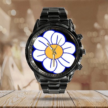 Discover Beautiful White Daisies Flowers Spring Summer Fun Calendar Steel Band Watch