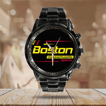 Discover Boston Massachusetts Design Modern Sports Yellow Calendar Steel Band Watch