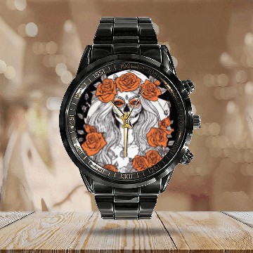 Discover Sugar Skull Rose Queen Calendar Steel Band Watch