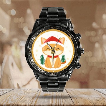 Discover Christmas cats Calendar Steel Band Watch
