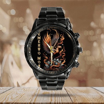 Discover Memento Mori Phoenix Rebirth Fire Art Design Calendar Steel Band Watch