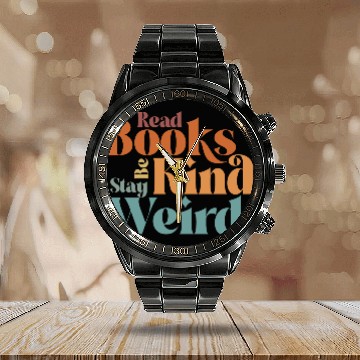 Discover Read Books Be Kind Stay Weird Retro Bookworm Calendar Steel Band Watch