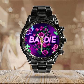 Discover BADDIE in Neon Pink Calendar Steel Band Watch
