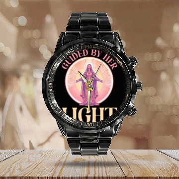 Discover Virgin Mary Guided By Her Light Calendar Steel Band Watch