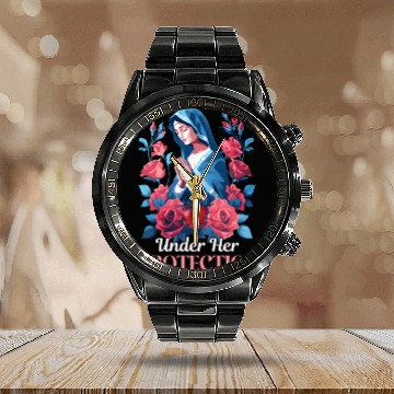 Discover Virgin Mary Under Her Protection Calendar Steel Band Watch