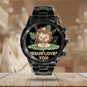 Discover Little Lion King - Jesus Loves You Calendar Steel Band Watch