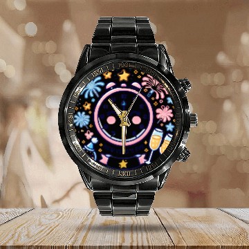 Discover Celebrate New Year's Eve, Fun Clock and Fireworks Calendar Steel Band Watch
