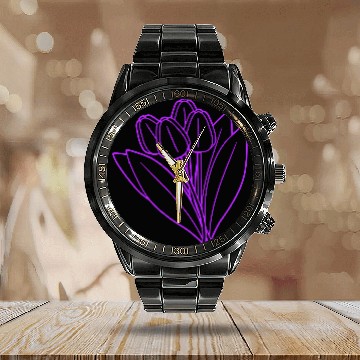 Discover Pink Purple Tulips Bouquet Spring Summer Flowers Calendar Steel Band Watch
